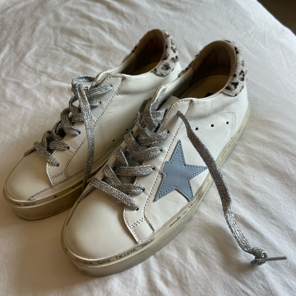Golden Goose Hi Star - Light Blue and Leopard